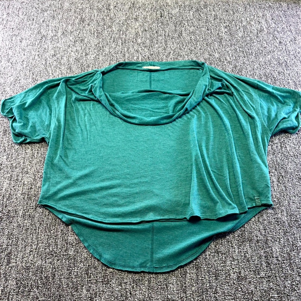 We The Free T Shirt Womens Large Teal Green Cowl Neck Summer High Low Curved Hem